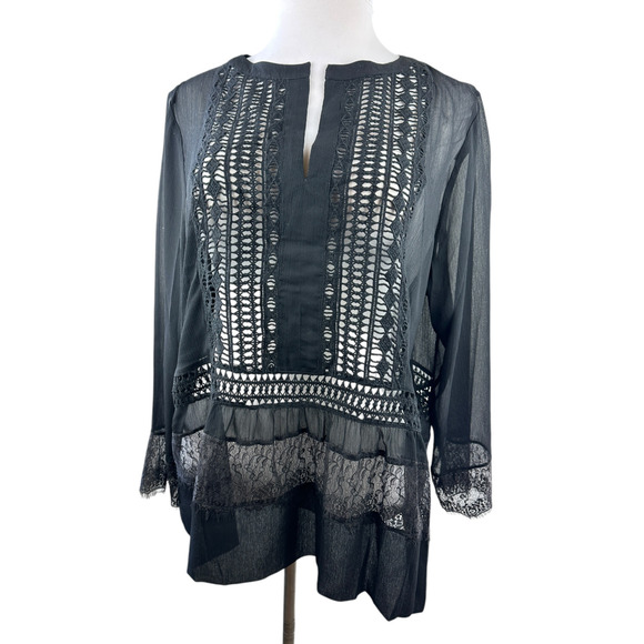 Chico's Sheer Black Lattice Lace Blouse Women's Top Size 4 US 20 22 - Picture 11 of 12